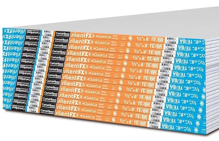 Stack of CertainTeed SilentFX drywall